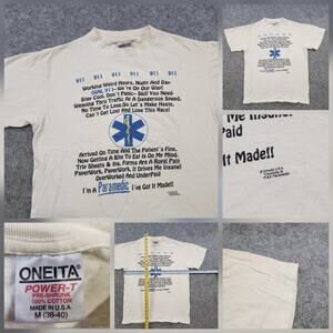 Vintage‎ Paramedic EMS 911 T Shirt Mens Medium White Made USA Oneita Graphic 90s